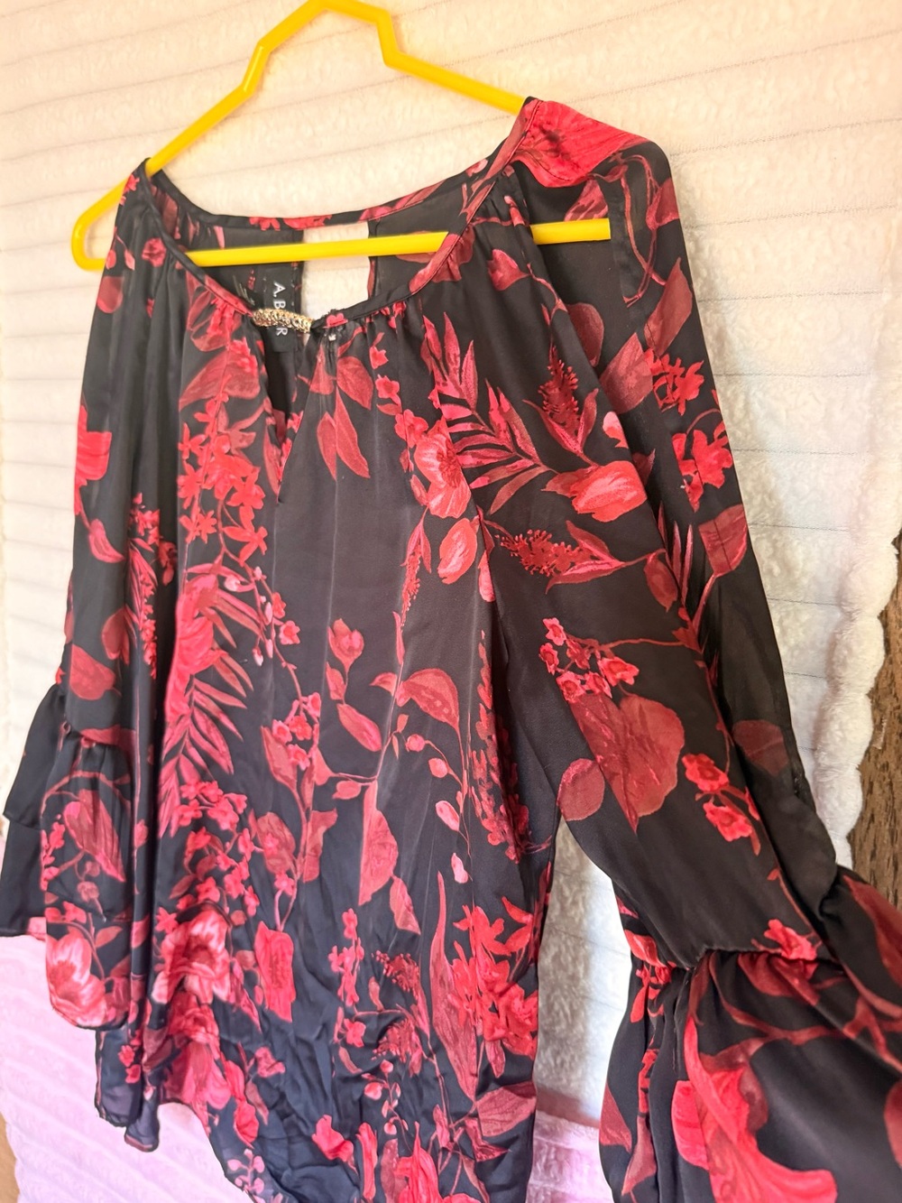 A. Byer Black Chemise with Red Floral Pattern